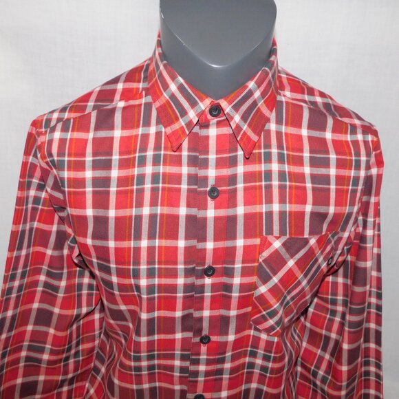 Marmot Mens M Red Black White Plaid Long Sleeve Button Front Shirt - Picture 2 of 11